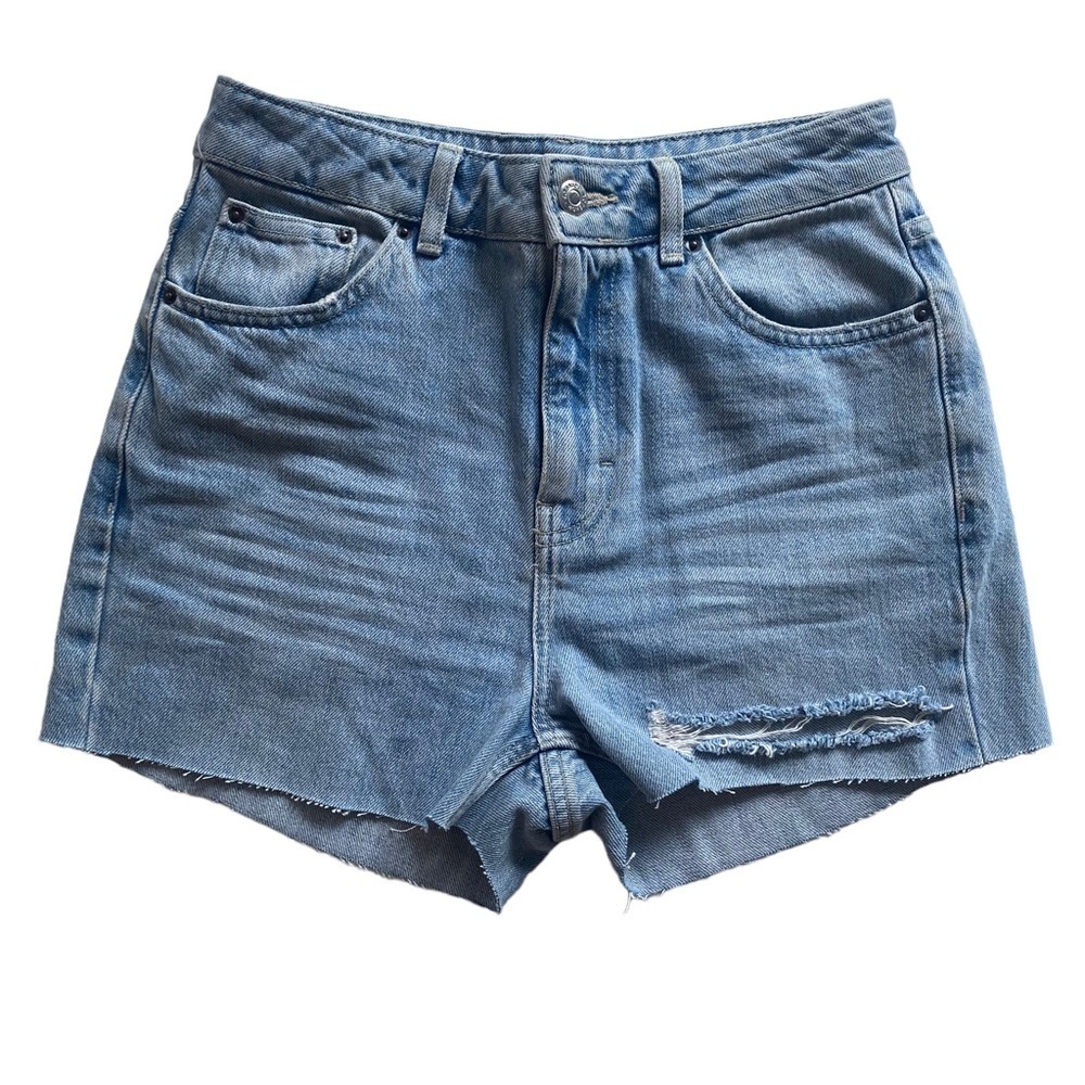 Topshop Mom Shorts Womens Size 28 High Rise Jorts 100% Cotton Cut Off Light Wash